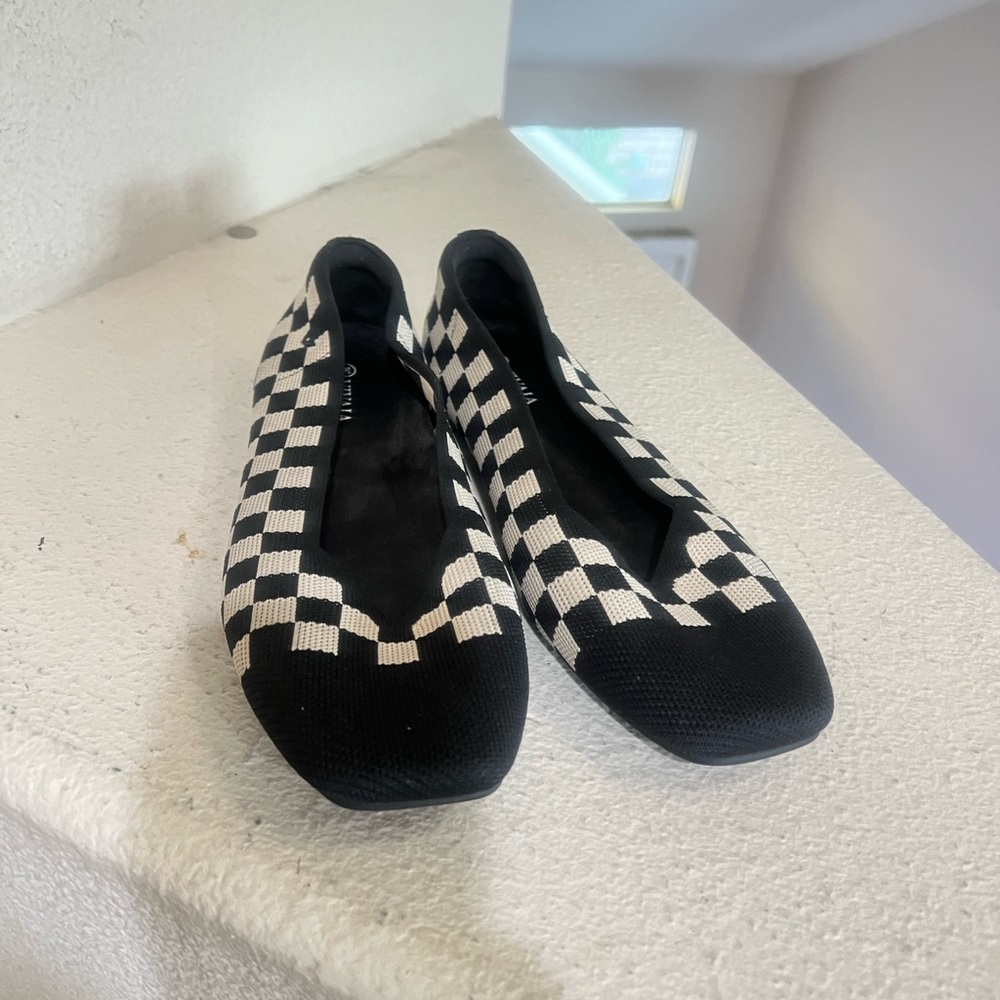 Vivaia Shoes Margot 2.0 Black & White Checker Knit Ballet Flats Chic Preppy 42 - Picture 5 of 11